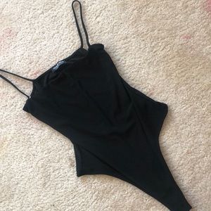 Black straight neckline bodysuit fashion nova